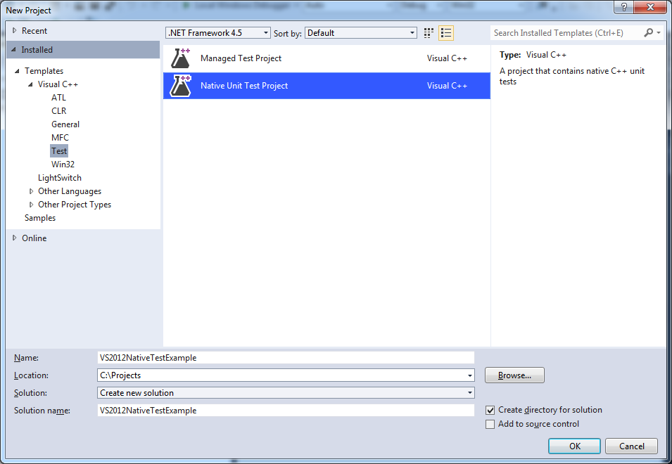 VS2012 test project