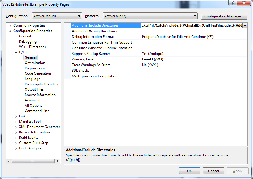 VS2012 include options