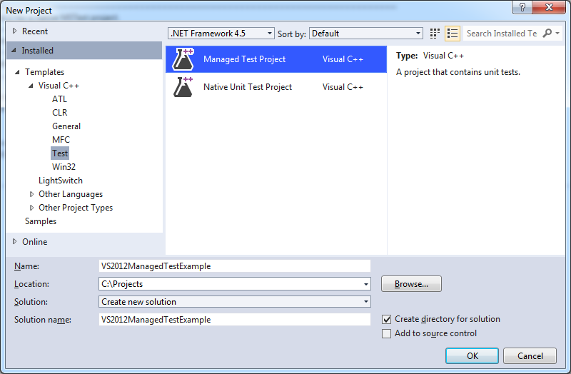VS2012 test project
