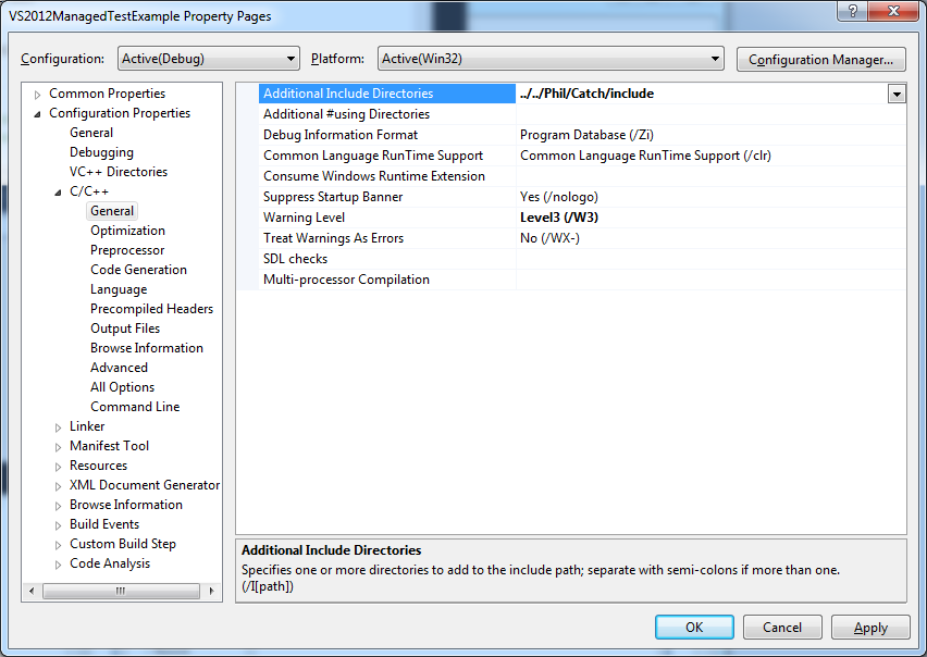 VS2012 include options