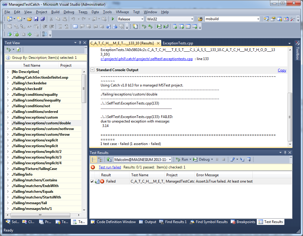 VS2010 failing test example