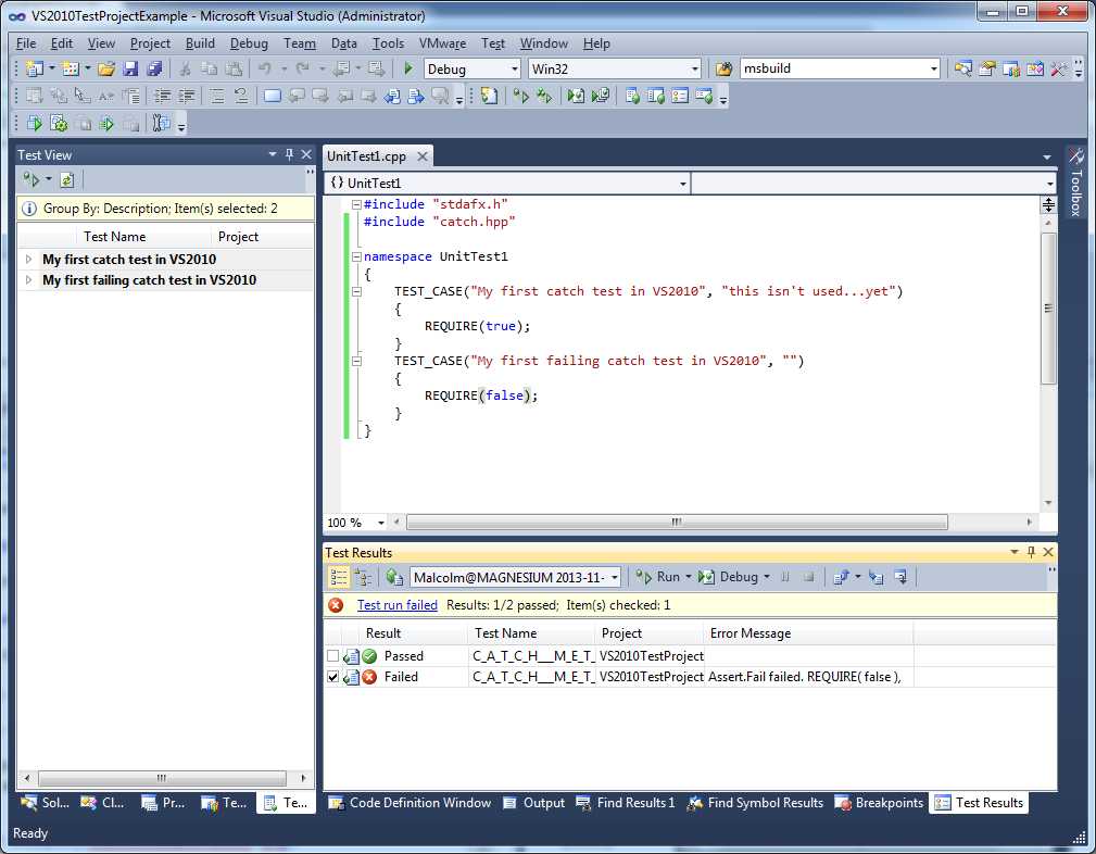 VS2010 example run