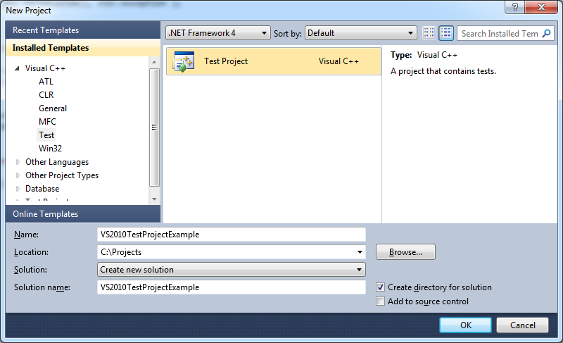 VS2010 test project