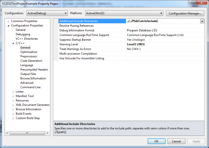 VS2010 include options